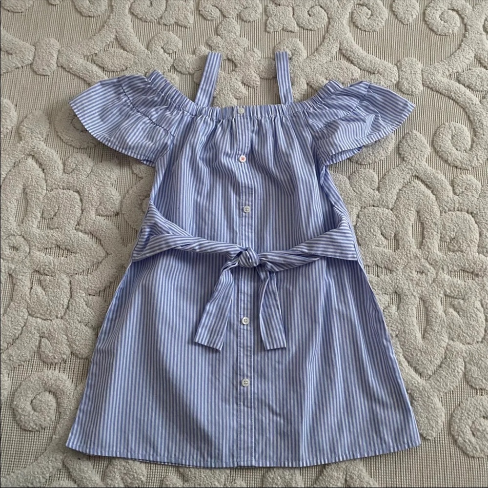 Girls French Toast Pinstripe Cold Shoulder Dress